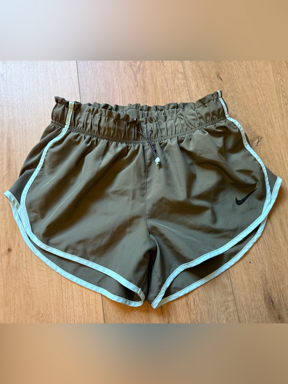 Nike Olive Green Dri-FIT Athletic Shorts with Light Blue Accent